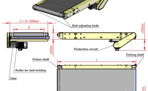 Belt conveyor with a gear placed underneath the shaft